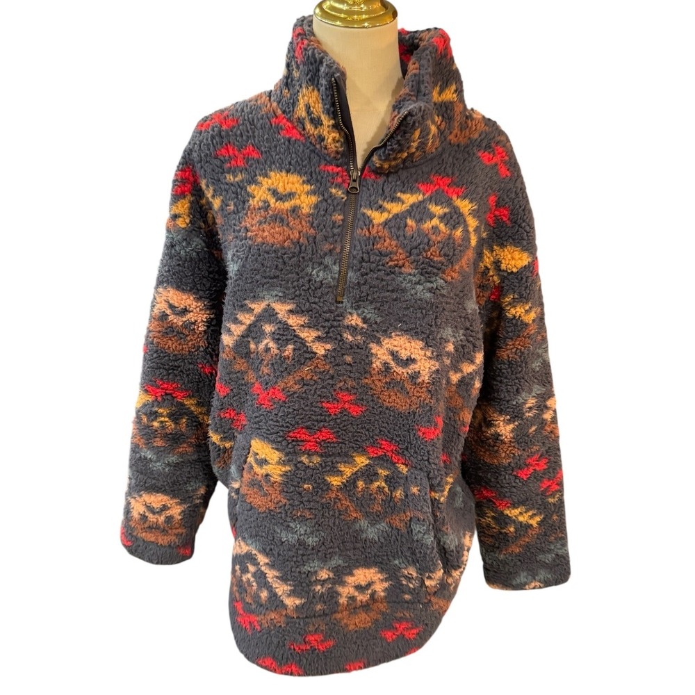 Old Navy Maternity Large Sherpa Fleece Quarter Zip Pullover Southwestern Aztec